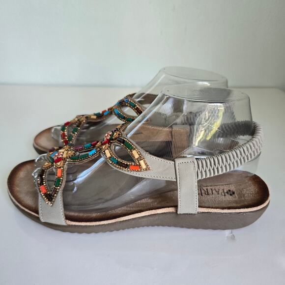 Patrizia By Spring Step Volcanic T-Strap Sandals Women's 8 Gray Beaded Comfort - Picture 5 of 10